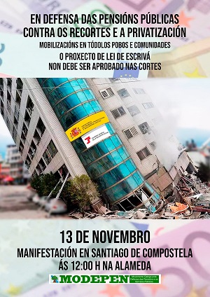 MANIFESTACIÓN 13N Compostela: polo fin dos recortes nas pensións públicas e contra os Plans de Pensión Privados de Empresa