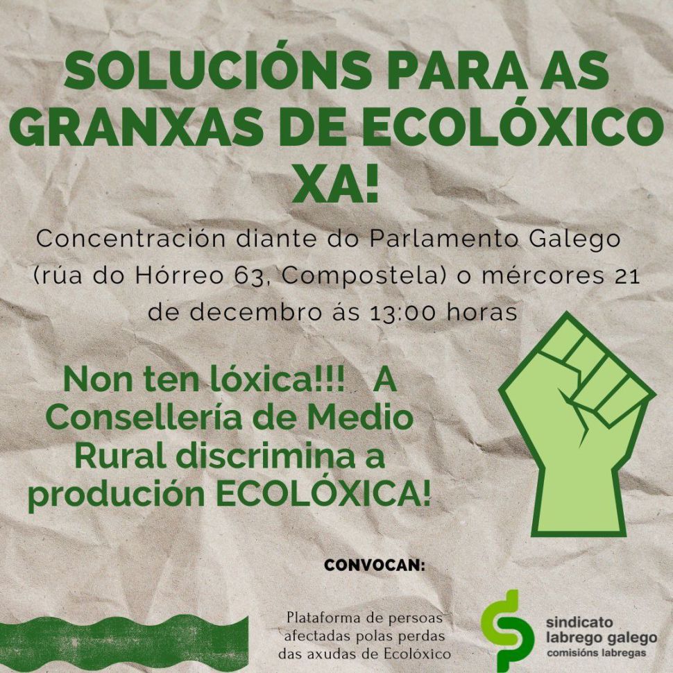 Mobilización de produtores/as en ecolóxico e de zonas desfavorecidas MAÑÁ fronte ao Parlamento Galego (COMPOSTELA)