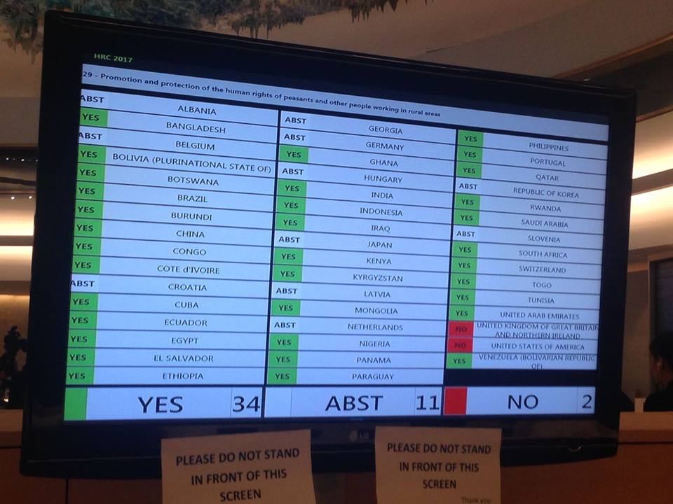 Un paso cara a adiante no proceso para termos unha Declaración Universal sobre os Dereitos Labregos na ONU