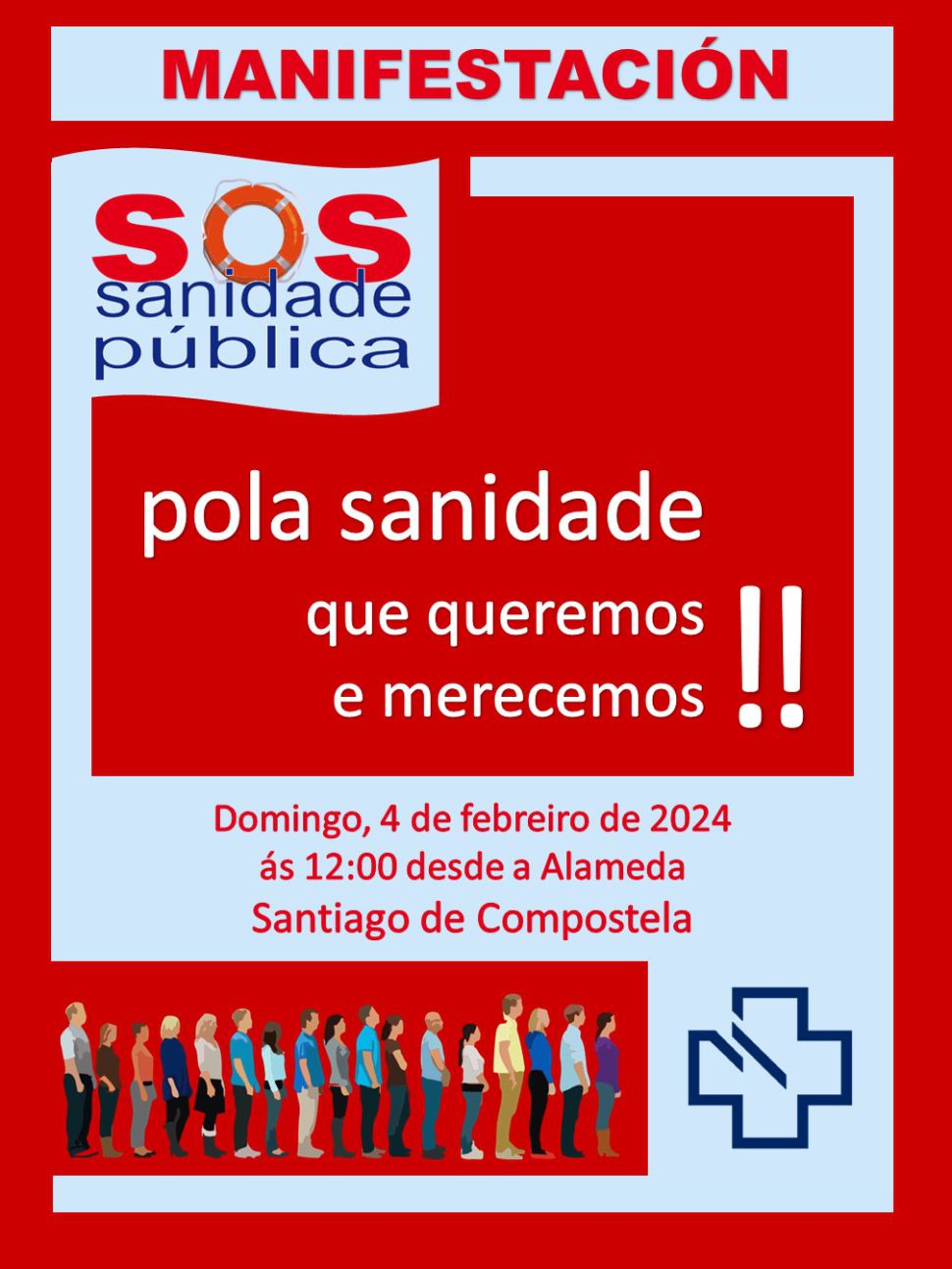O 4 de febreiro todas e todos a Compostela  na defensa da Sanidade Pública