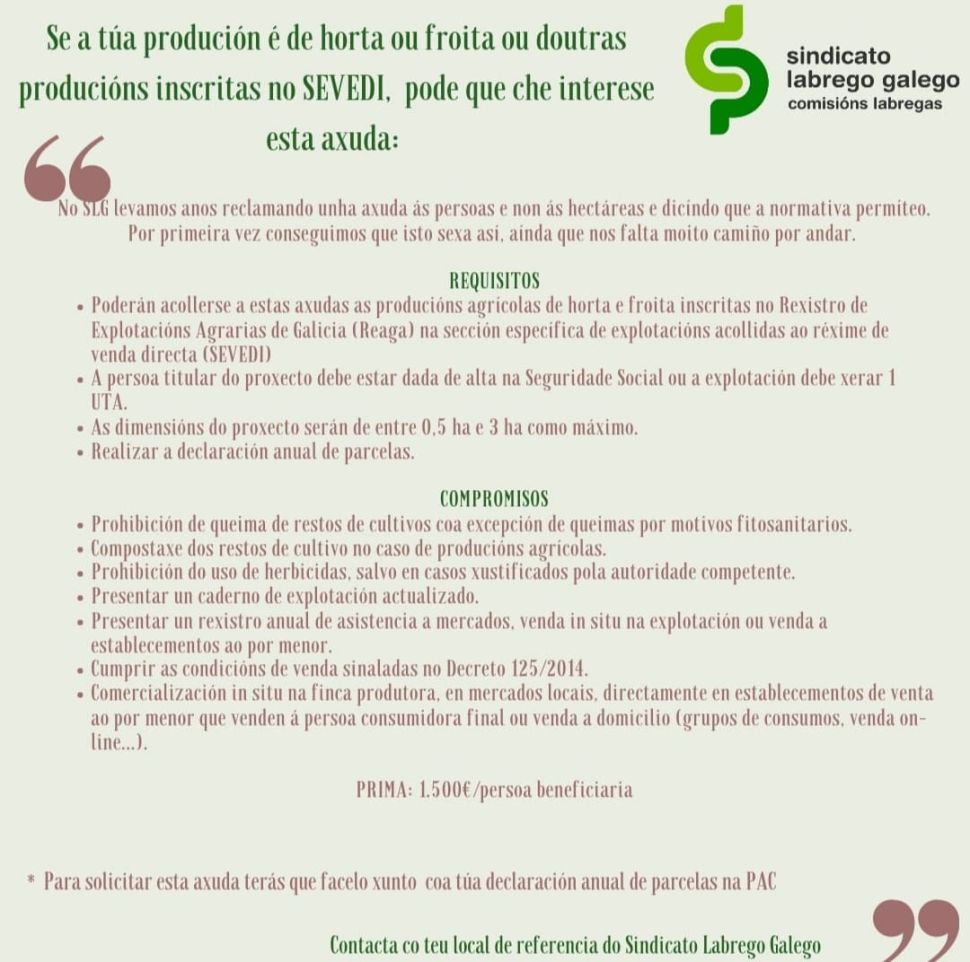 Destacamos a importancia de solicitar a axuda para venda directa habilitada dentro da PAC grazas ao SLG
