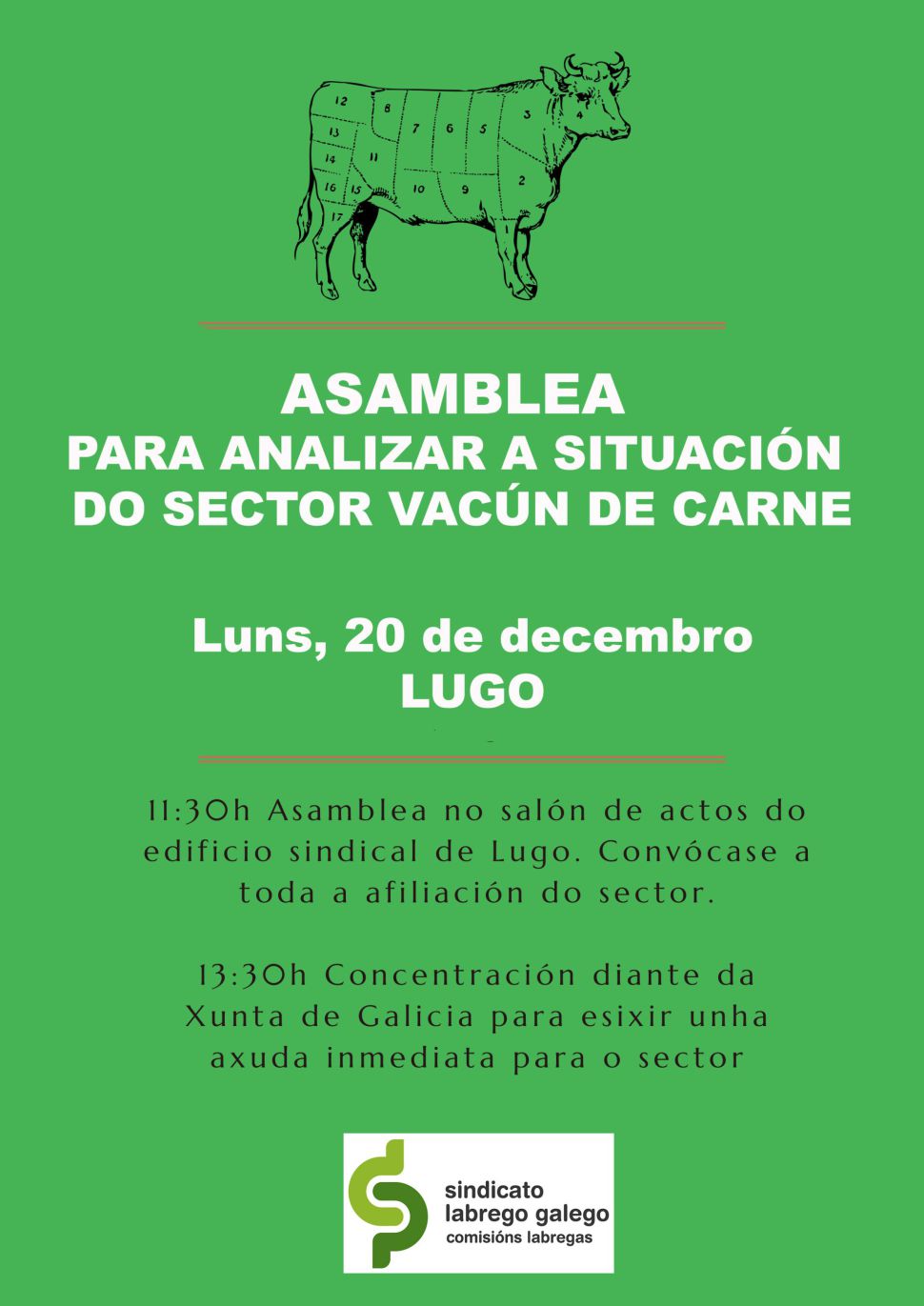 Mobilizacións do sector vacún de carne. Asamblea sectorial e concentración diante da Xunta o luns 20 en LUGO
