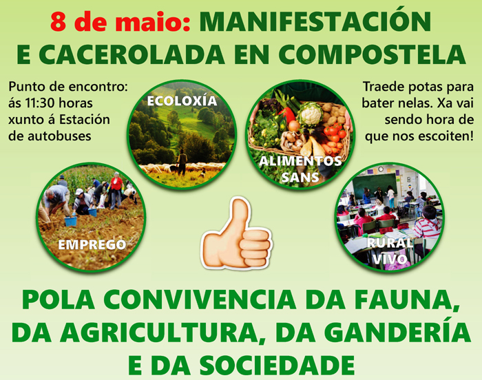 Aperfasa, Ovica, Fruga e SLG farán marcha-cacerolada en Santiago para pedir solucións aos danos da fauna salvaxe