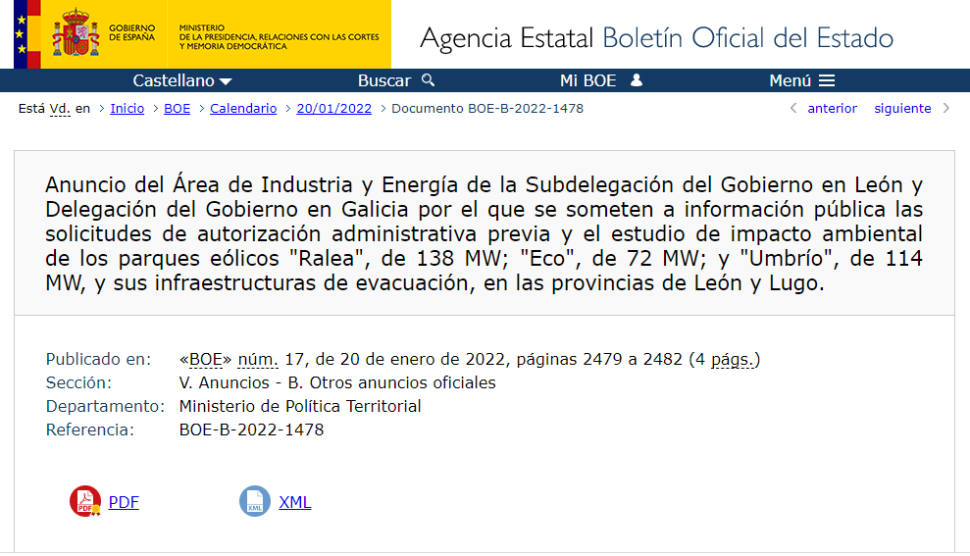 Invasión eólica: campaña de alegacións aos novos parques  Ralea, Eco e Umbrío (Lugo e León)