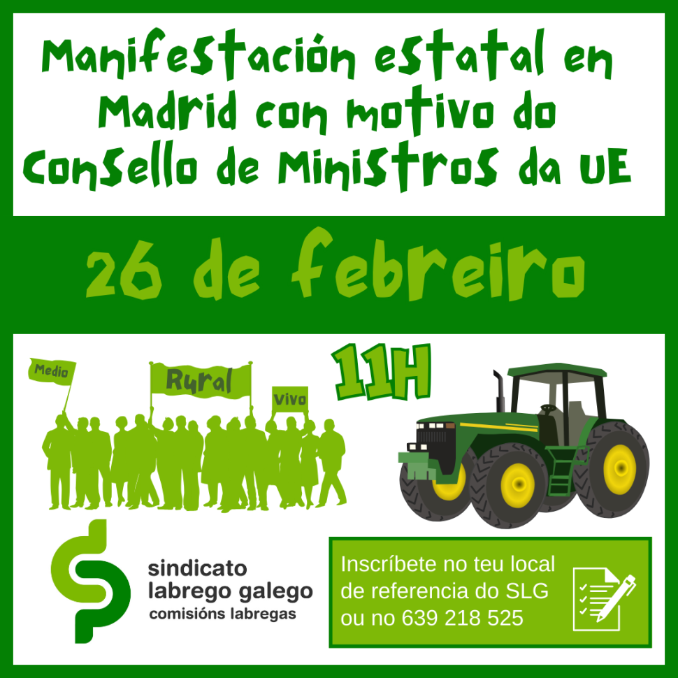 O SLG participará na gran manifestación estatal convocada para o luns 26 en Madrid con motivo do Consello de Ministros da UE