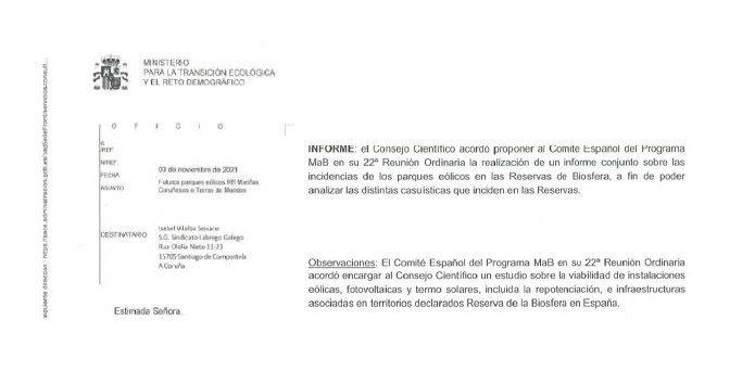 A solicitude do SLG, o Ministerio para a Transición Ecolóxica ordena estudar o impacto das estruturas de explotación enerxética nas Reservas da Biosfera