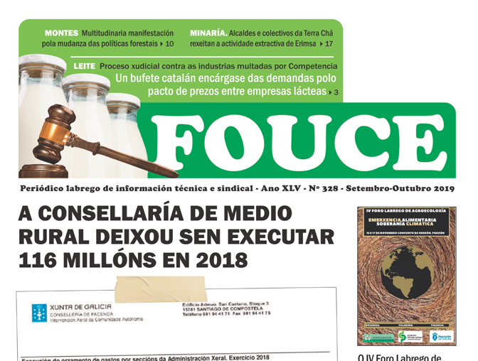 A incompetencia da Consellaría de Medio Rural, protagonista na portada do Fouce 328