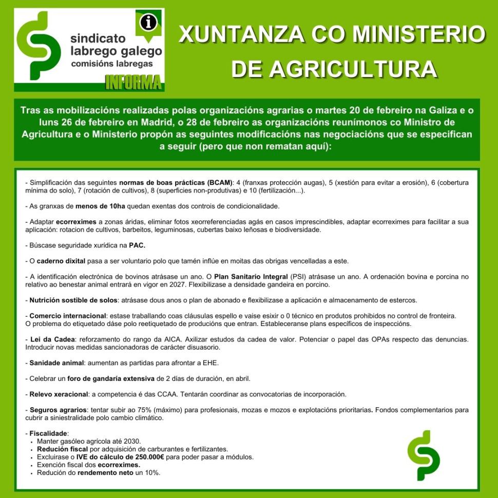 Esiximos concreción das propostas realizadas polo Ministerio para atender as demandas do sector primario