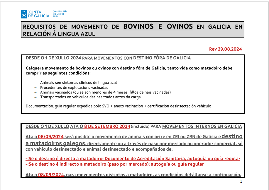 Solicitamos a prórroga da vacinación da lingua azul ata que a Enfermidade Hemorráxica Epizoótica estea controlada
