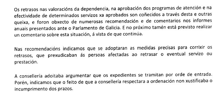 A Valedora do Pobo insta de novo á Consellaría a activar medidas para pór fin aos atrasos cronificados na xestión dos servizos para a dependencia e discapacidade